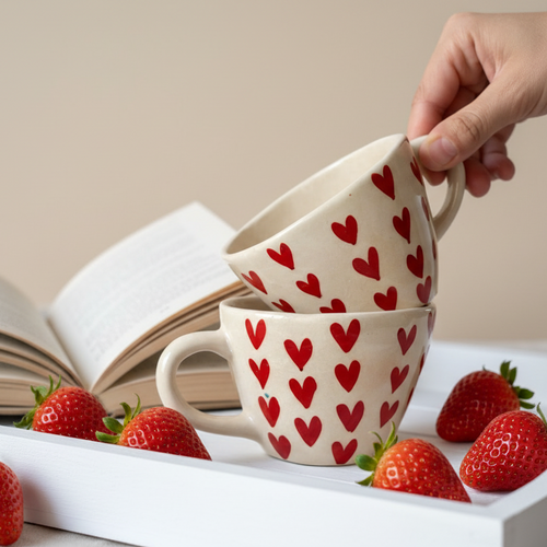 Crimson Hearts Cup & Plate Set