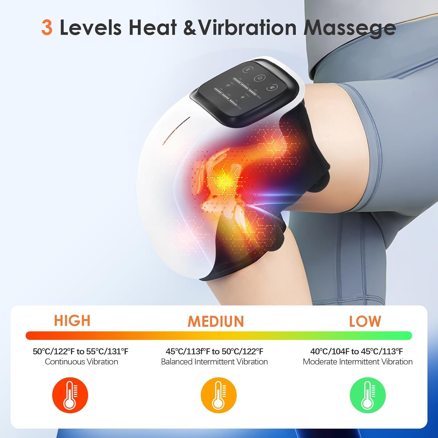 Knee Massager Joint Pain Relief, 3 Adjustable Heat and Vibration for Arthritis, Elbow, Shoulder, LED Touch Screen, Red Light Physiotherapy Massage Machine for Joint Health & Mobility