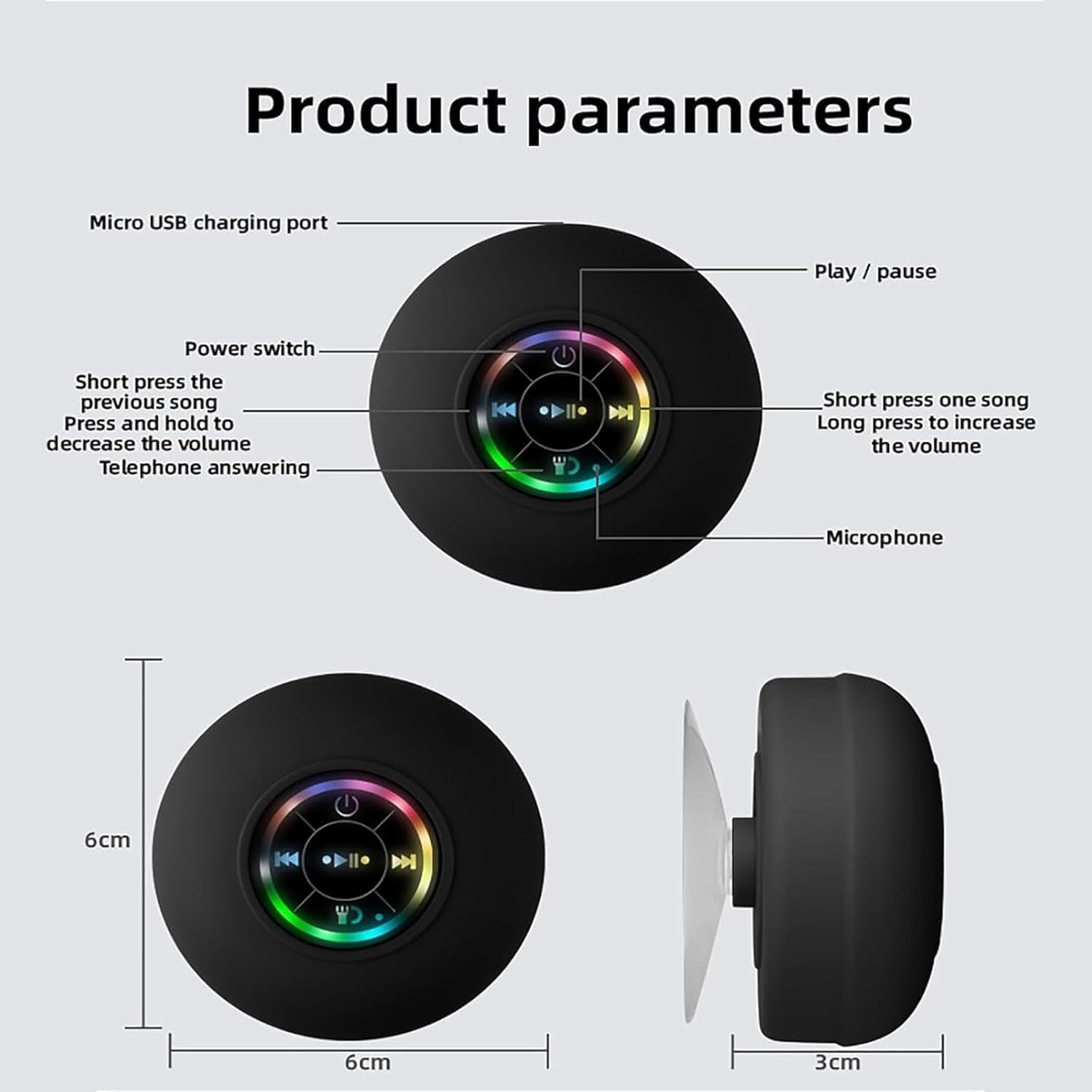 Waterproof Shower Suction Speaker |Bluetooth Shower with Led Light|Wireless Speaker with Suction Cup