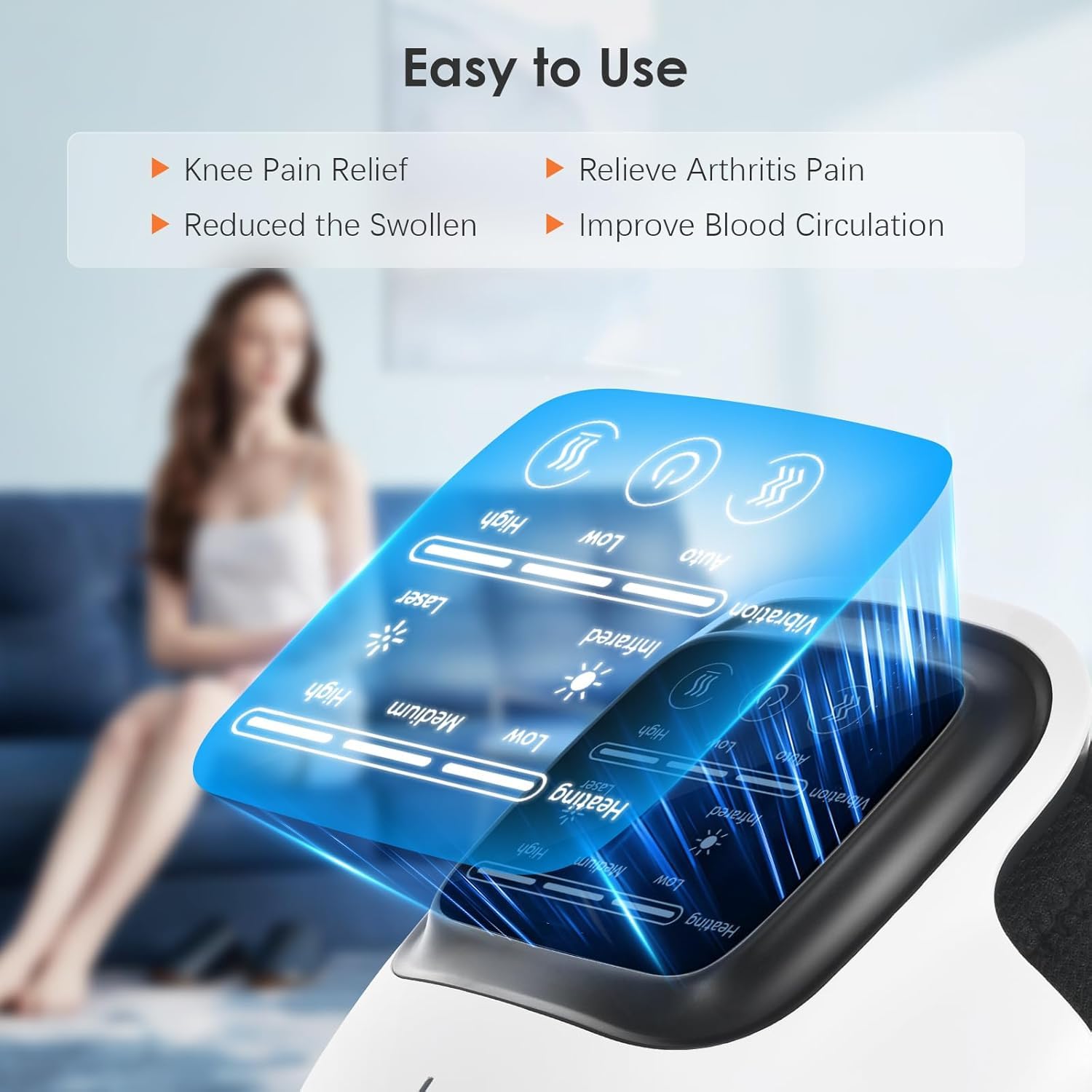 Knee Massager Joint Pain Relief, 3 Adjustable Heat and Vibration for Arthritis, Elbow, Shoulder, LED Touch Screen, Red Light Physiotherapy Massage Machine for Joint Health & Mobility