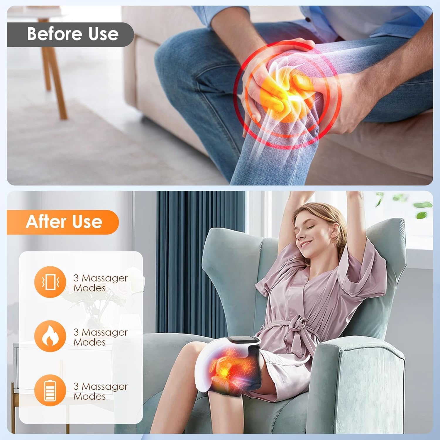Knee Massager Joint Pain Relief, 3 Adjustable Heat and Vibration for Arthritis, Elbow, Shoulder, LED Touch Screen, Red Light Physiotherapy Massage Machine for Joint Health & Mobility