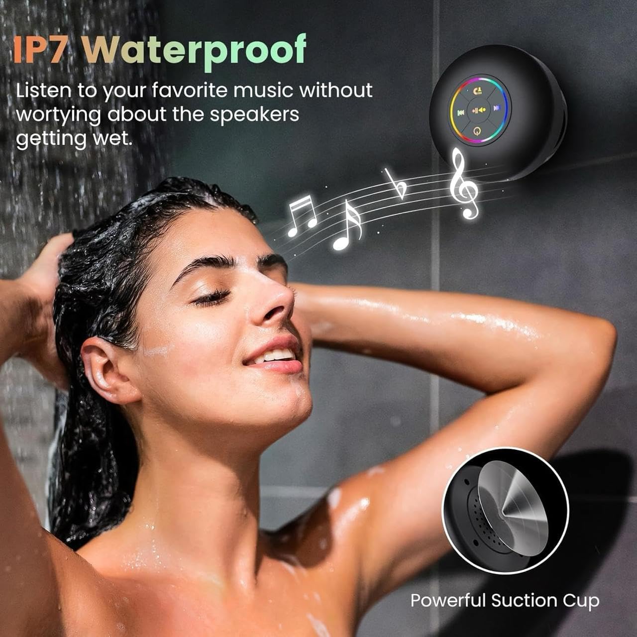 Waterproof Shower Suction Speaker |Bluetooth Shower with Led Light|Wireless Speaker with Suction Cup